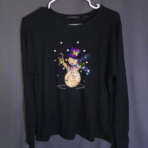 K.B. Collections Long‎ Sleeve Shirt Size XL Beaded Sequined Snowman Winter
